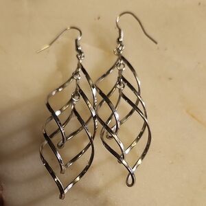 Elegant Silver Toned Twisted Hanging Earrings